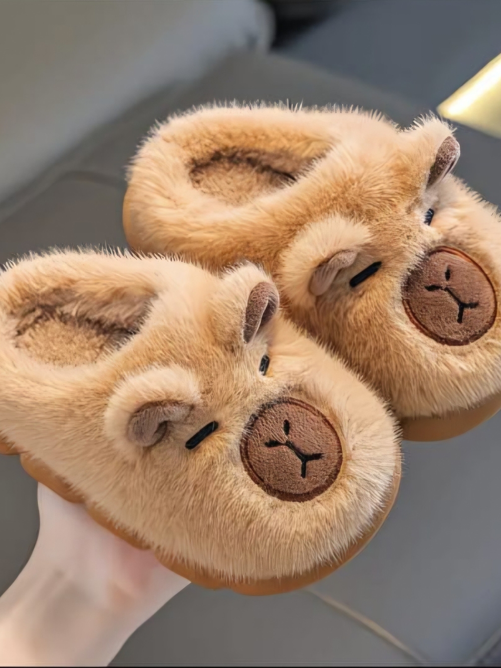 Plush Bear Tan Big-Kids Teens , Women Footies - Soft Fuzzy Slippers